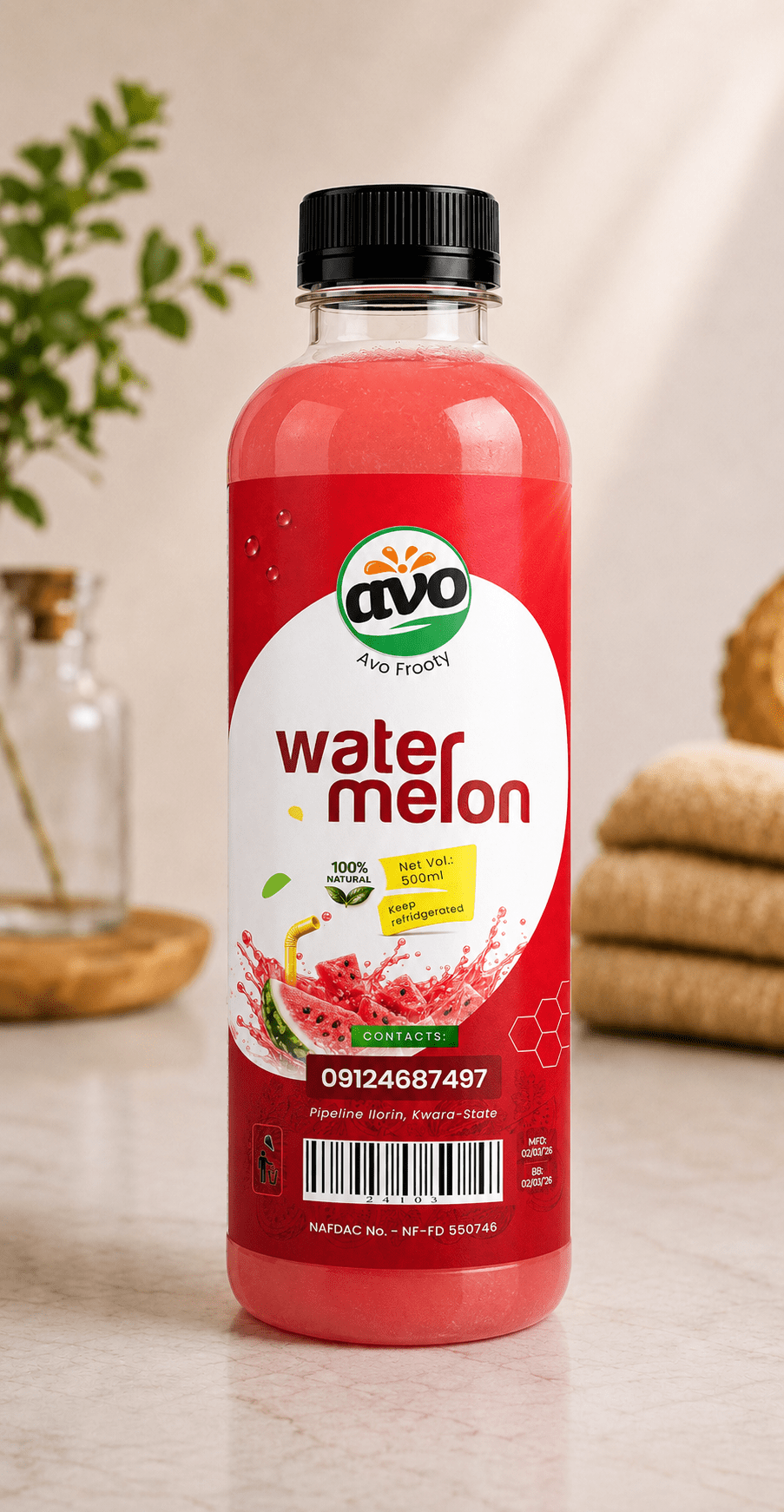 AVO Watermelon bottle mockup